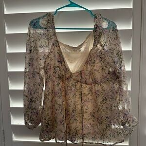 Blu Pepper Sheer Tie Front Blouse Brown Tan